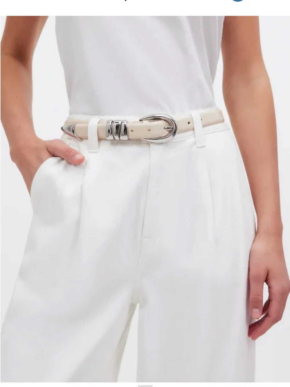 Madewell Cream Slim Belt with Triple Silver Keepers